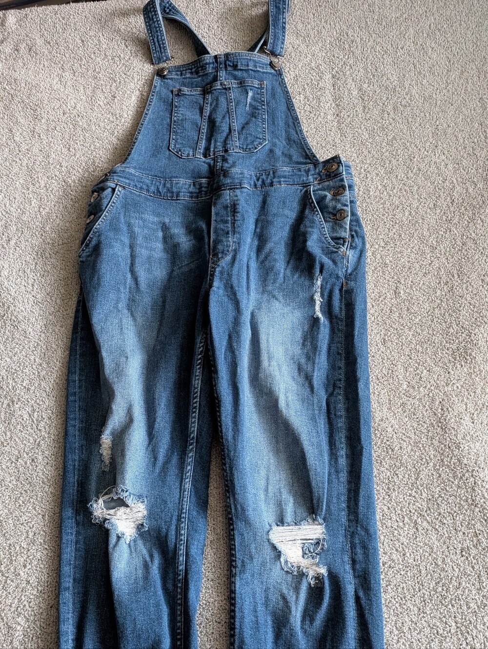 🌼B2G1🌼 Divided Blue Distressed Denim Overalls Jumpsuit Size 12